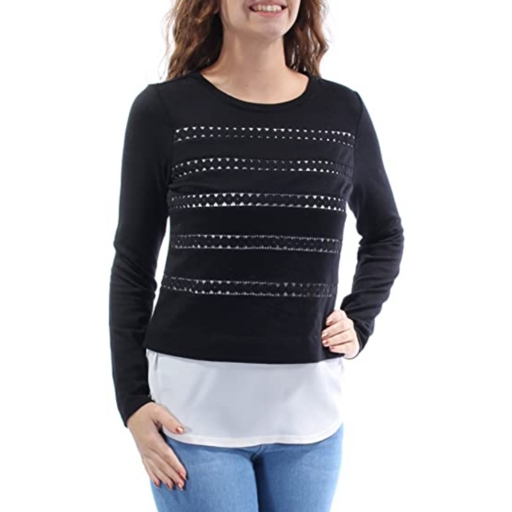 Maison Jules Cutout Layered Look Embellished Top